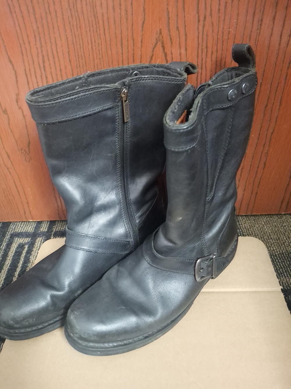 Harley-Davidson Black Leather Mid-Calf Zip & Buckle Boots